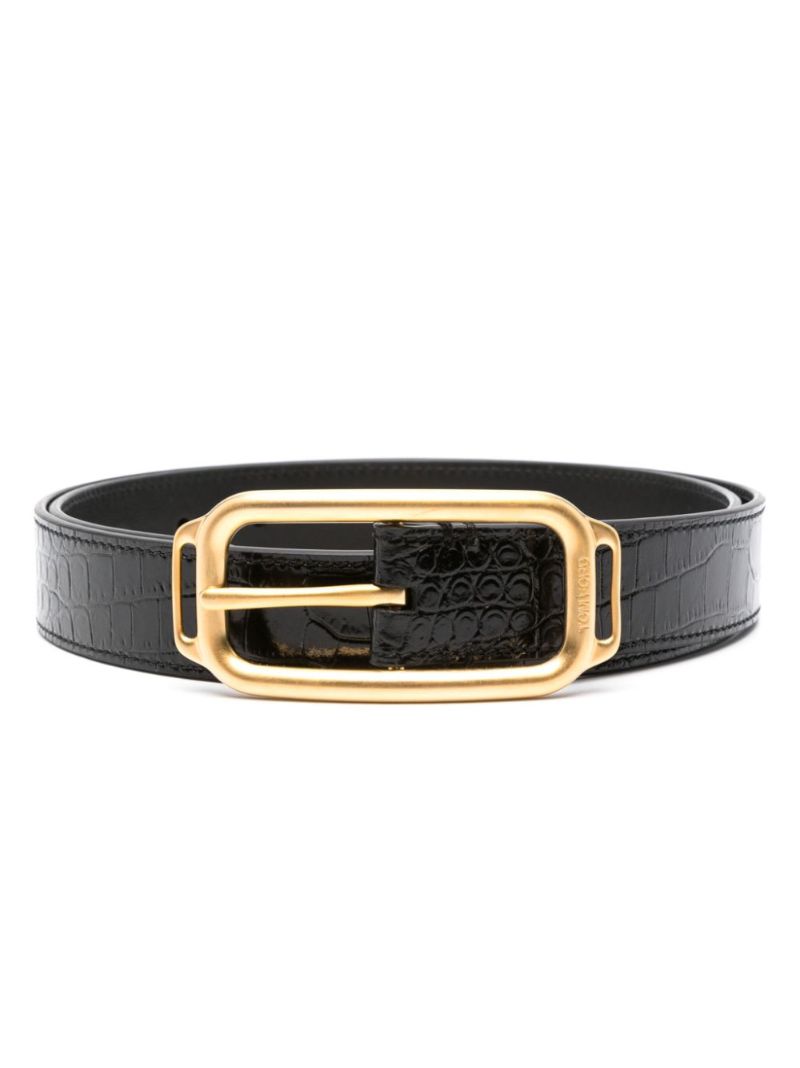 Black Crocodile-effect Leather Belt