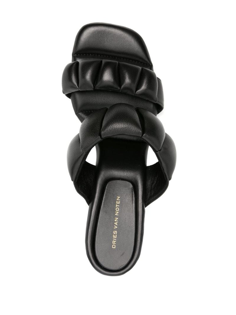 Black 80mm Padded Leather Mules