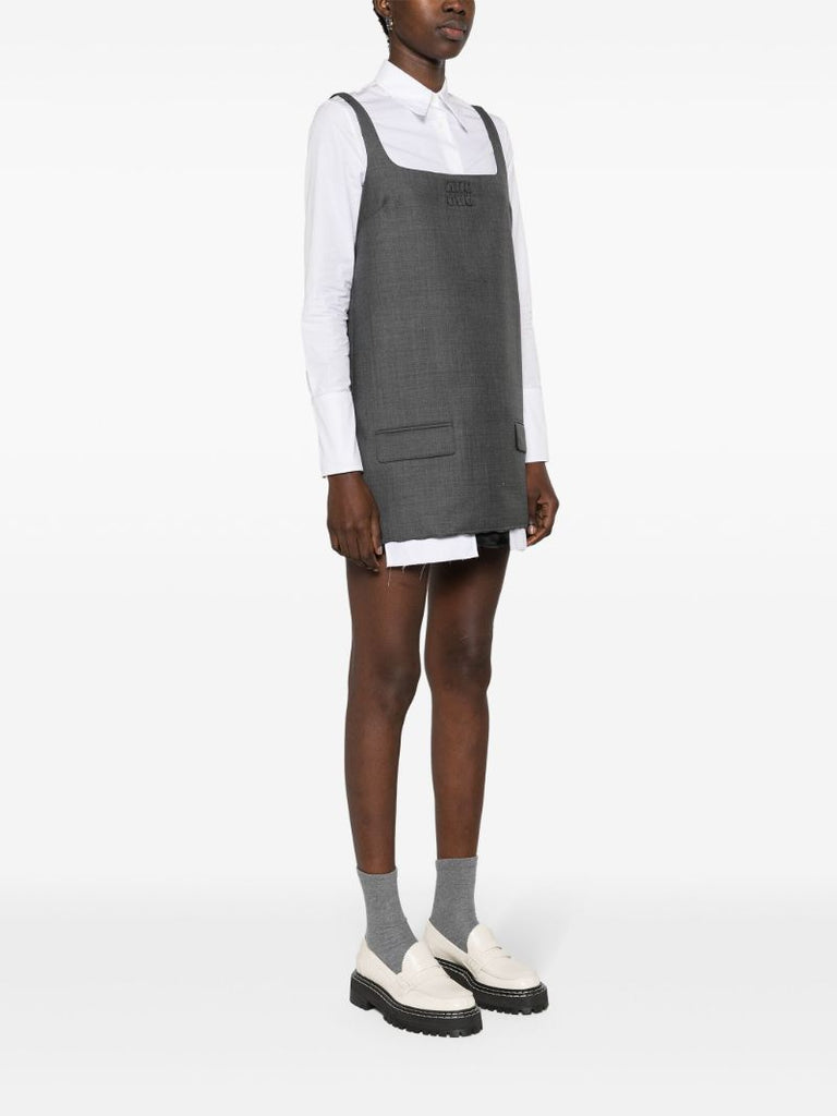 Grey Virgin-wool Layered Mini Dress