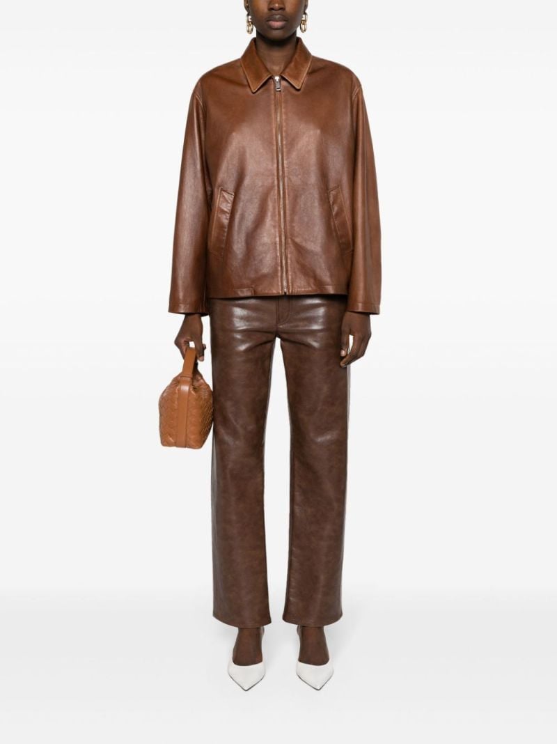 Brown Triangle-logo Leather Jacket
