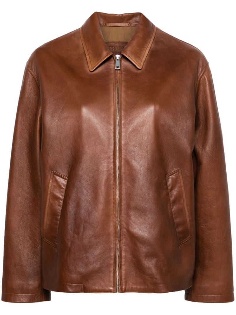 Brown Triangle-logo Leather Jacket