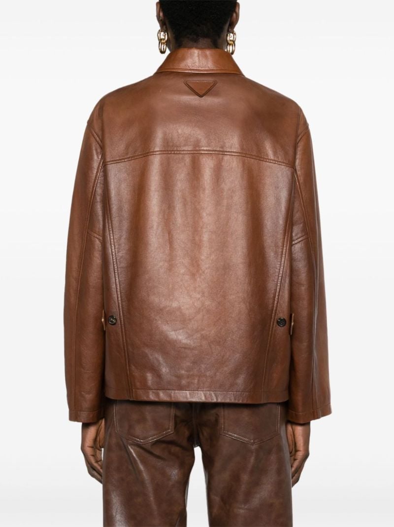 Brown Triangle-logo Leather Jacket