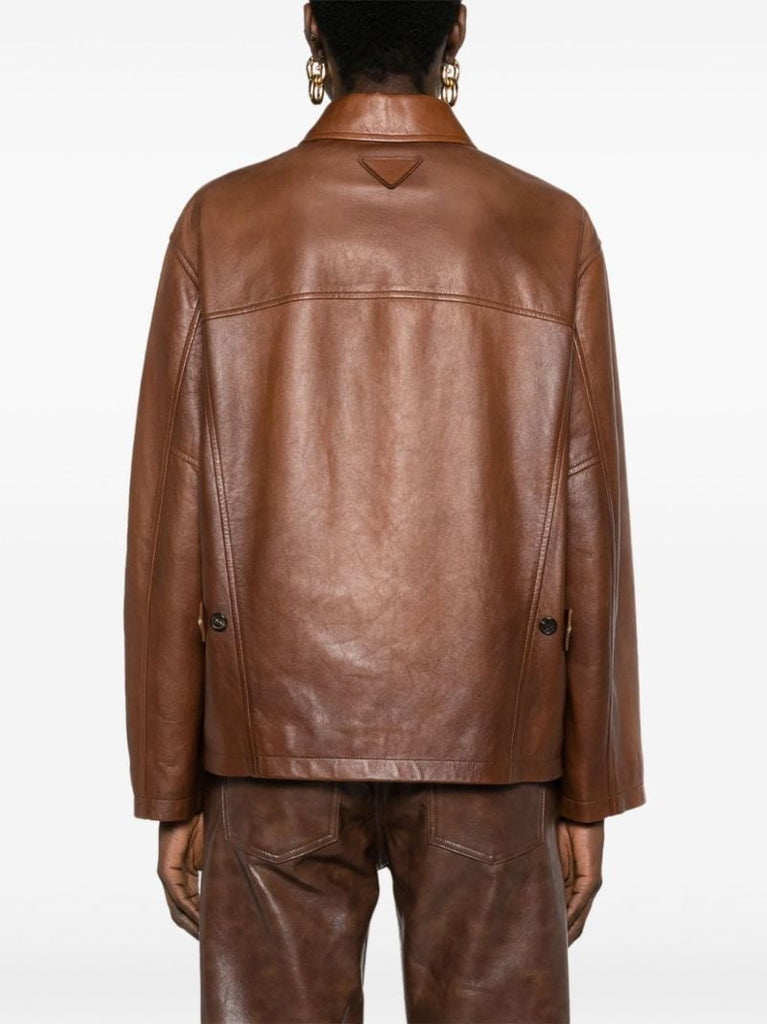 Brown Triangle-logo Leather Jacket