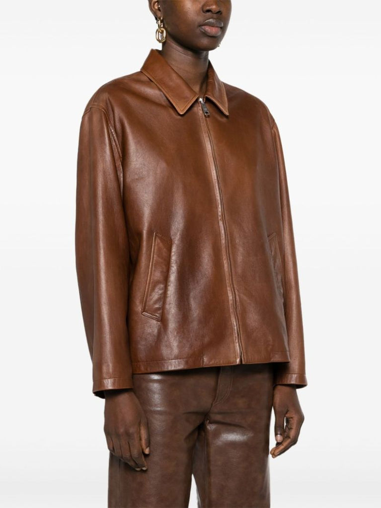 Brown Triangle-logo Leather Jacket