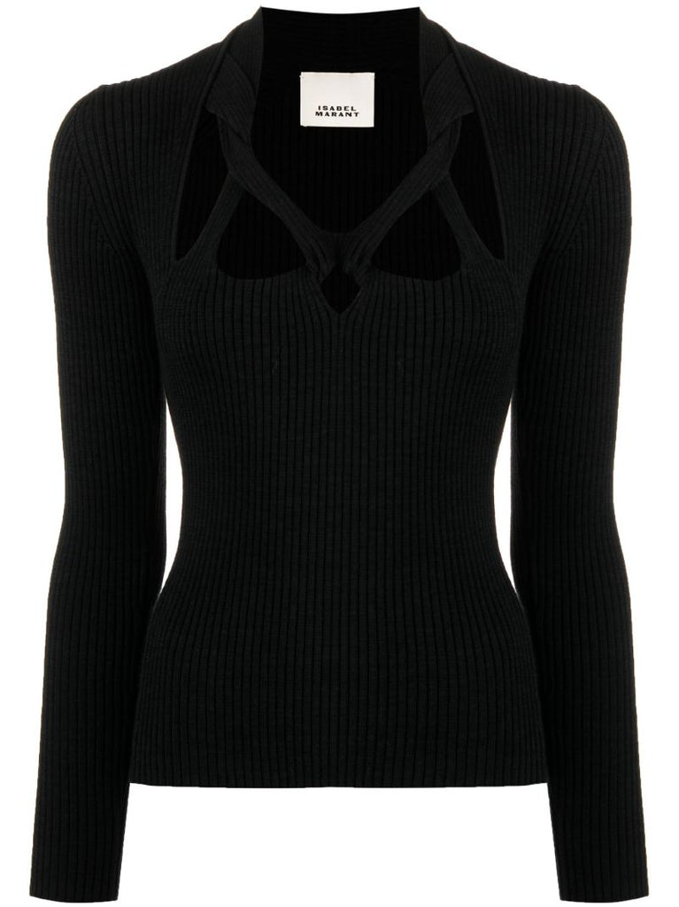 Black Ribbed-knit Cut-out Top