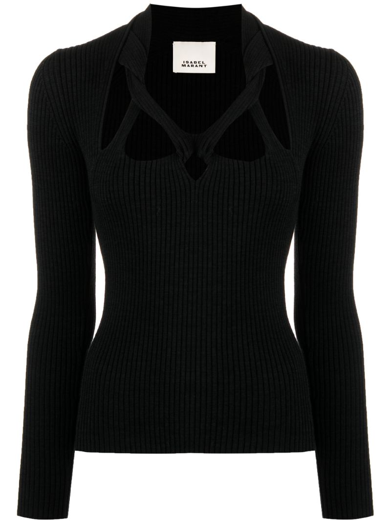 Black Ribbed-knit Cut-out Top
