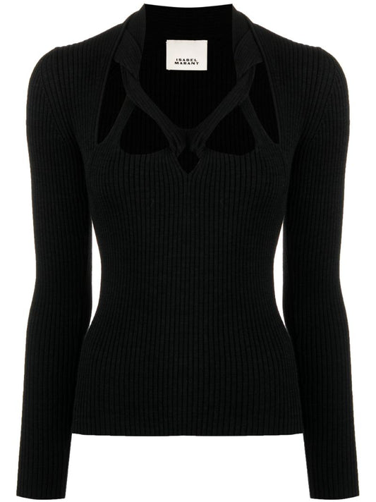 Black Ribbed-knit Cut-out Top