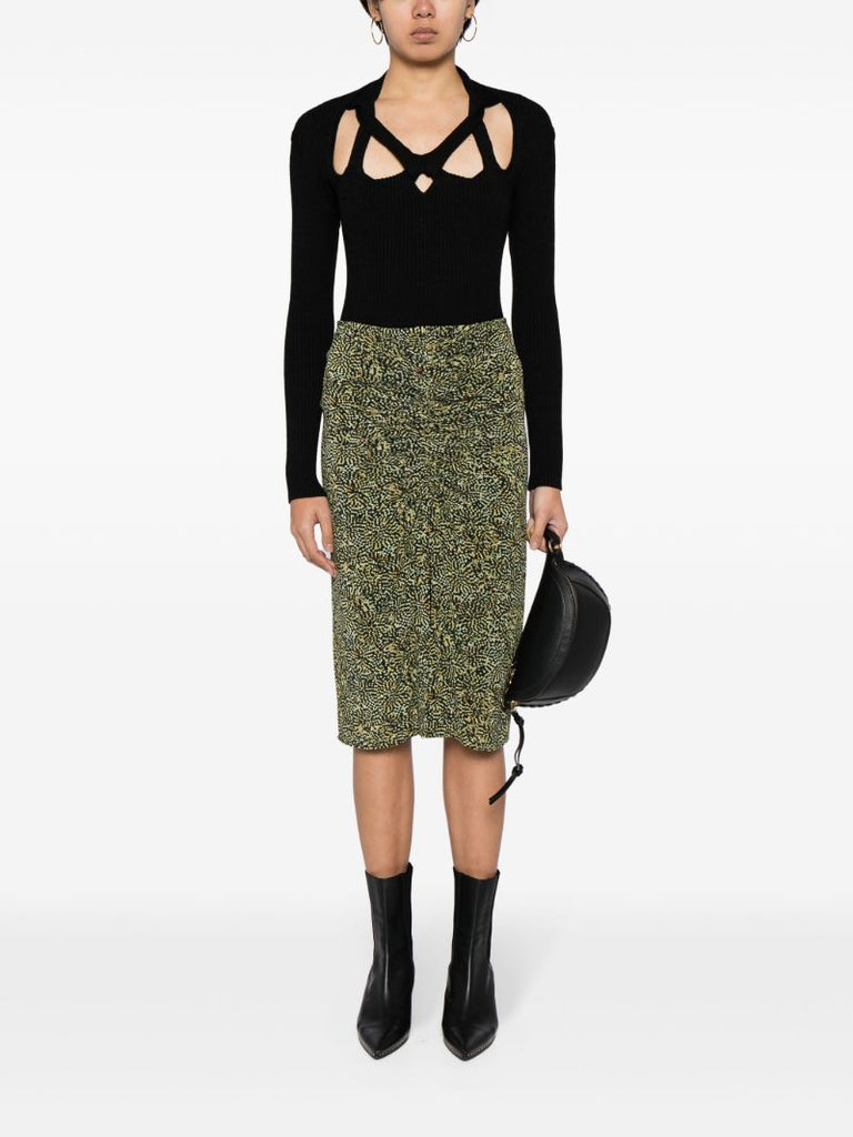 Black Ribbed-knit Cut-out Top