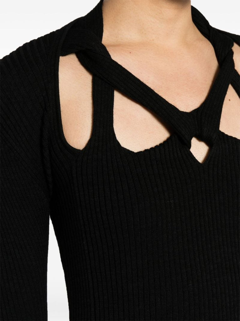 Black Ribbed-knit Cut-out Top