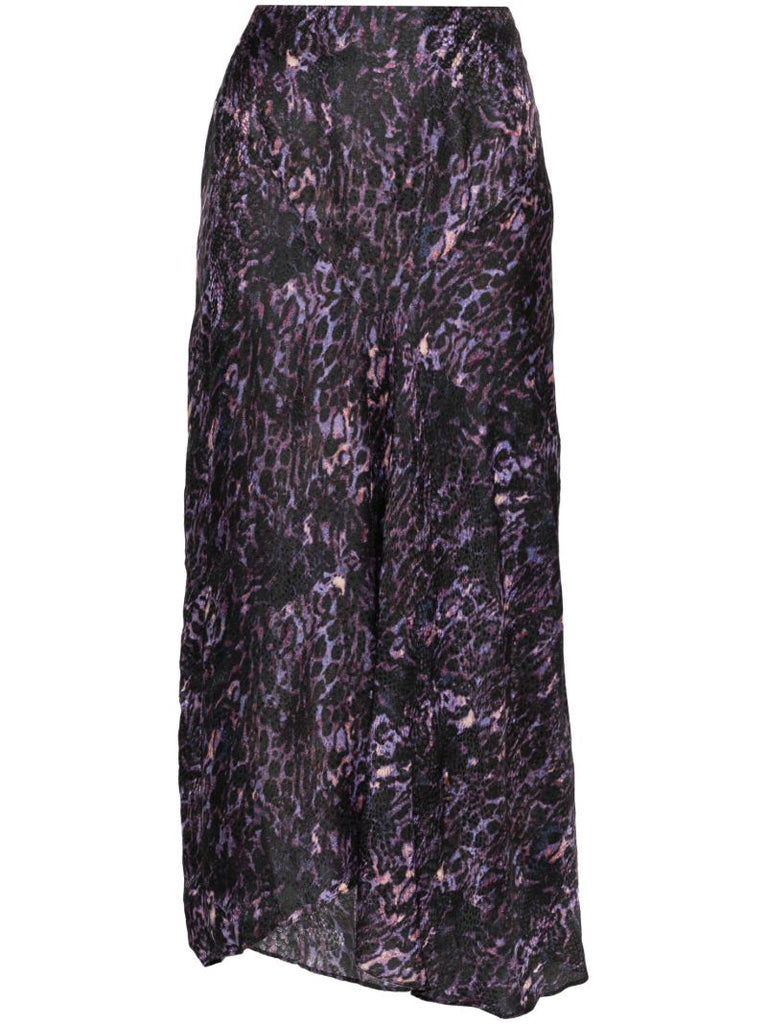 Purple Animal Print Midi Skirt