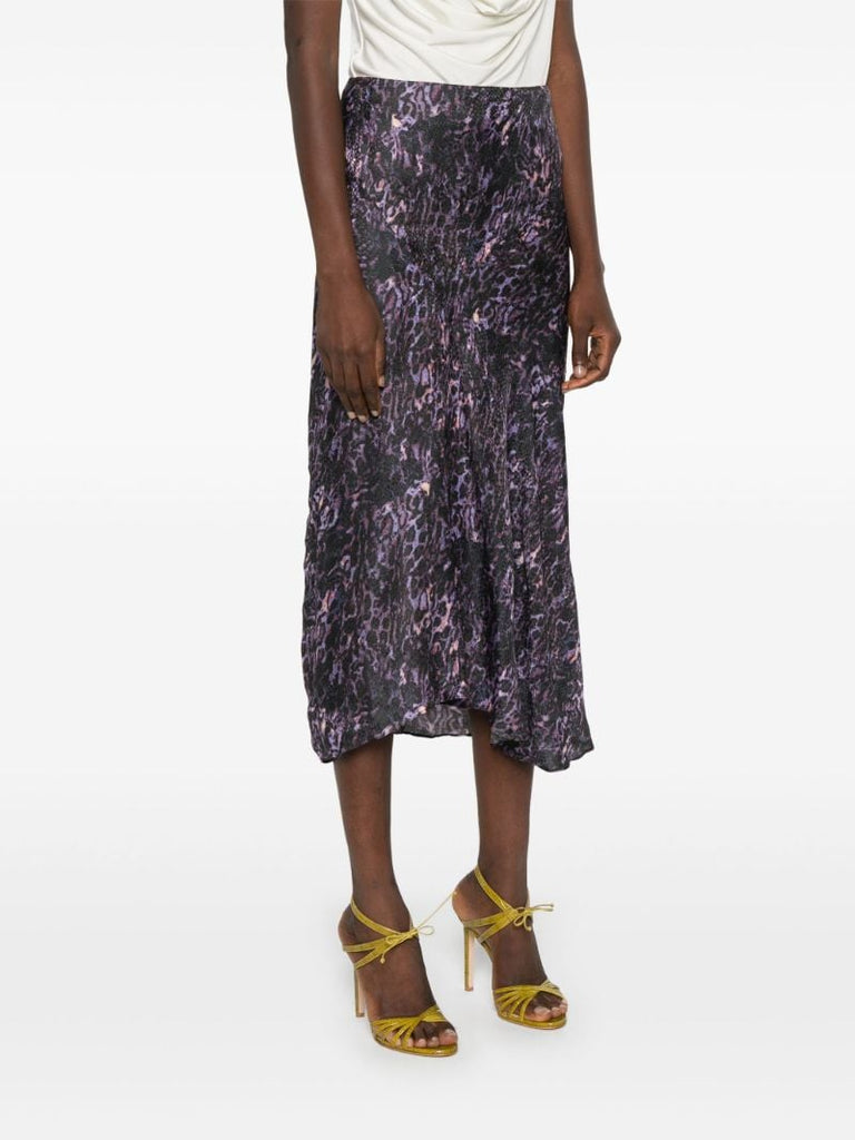 Purple Animal Print Midi Skirt