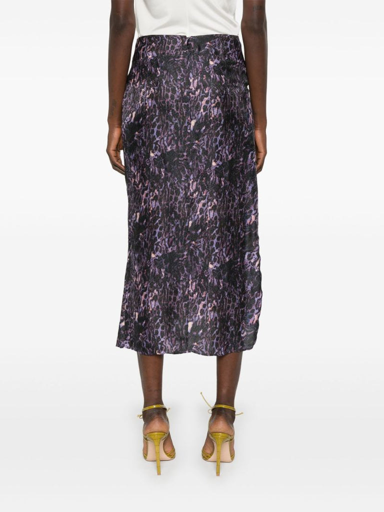 Purple Animal Print Midi Skirt