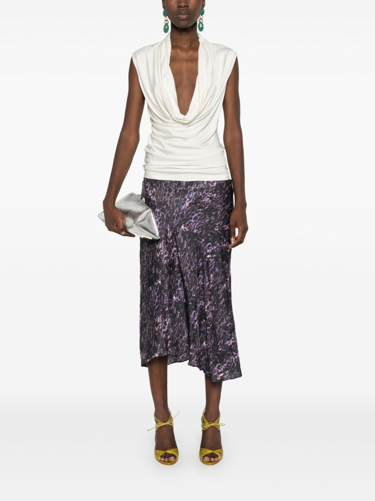 Purple Animal Print Midi Skirt