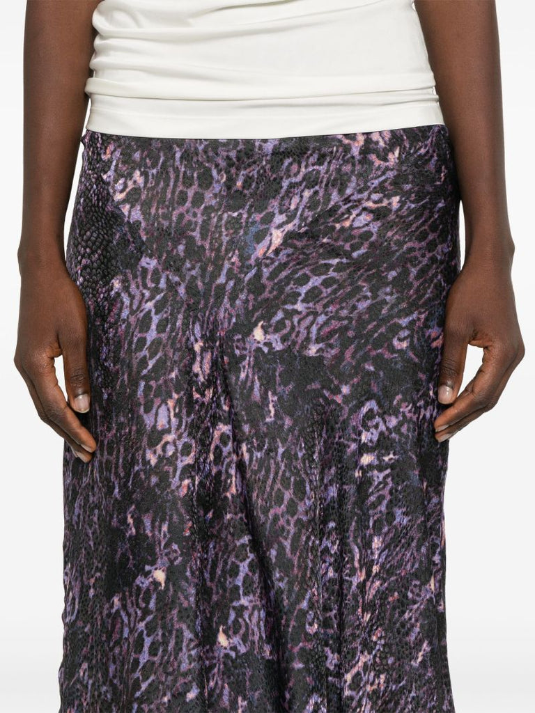 Purple Animal Print Midi Skirt