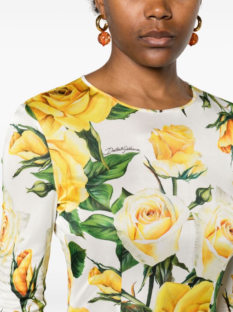 White Rose-print Midi Dress