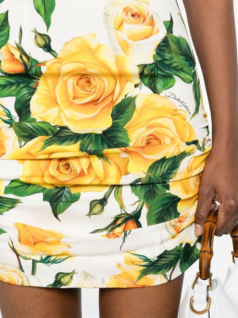 White Rose-print Mini Skirt
