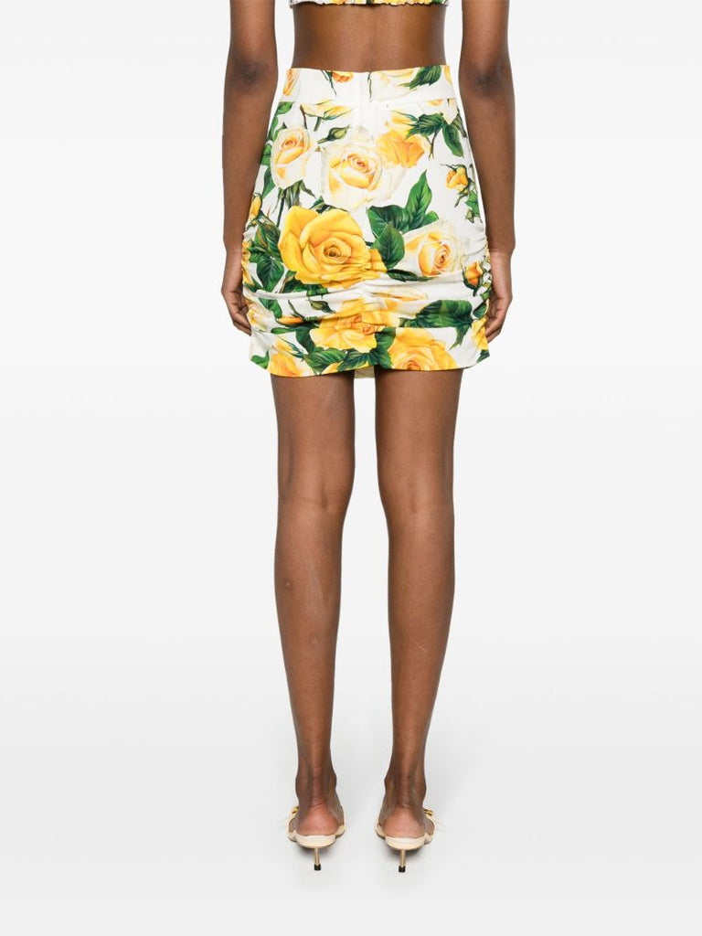 White Rose-print Mini Skirt