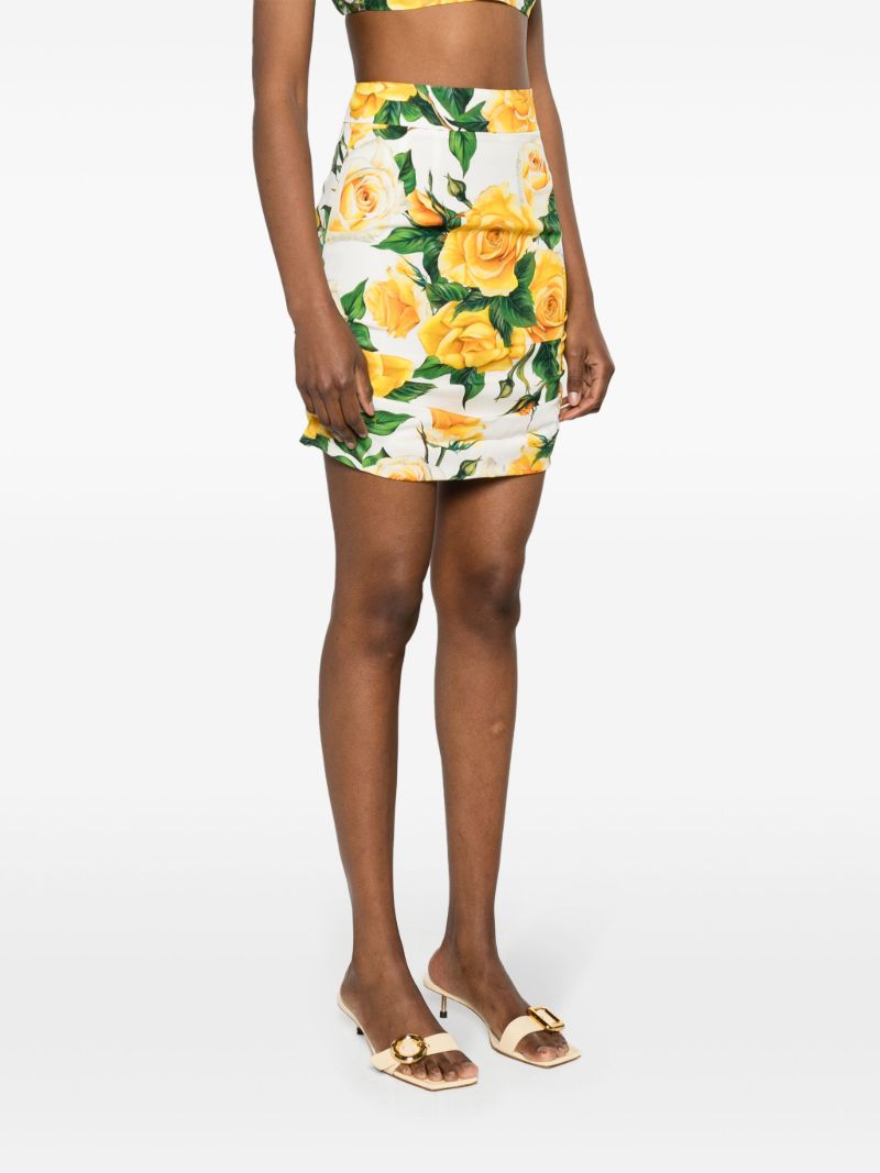 White Rose-print Mini Skirt