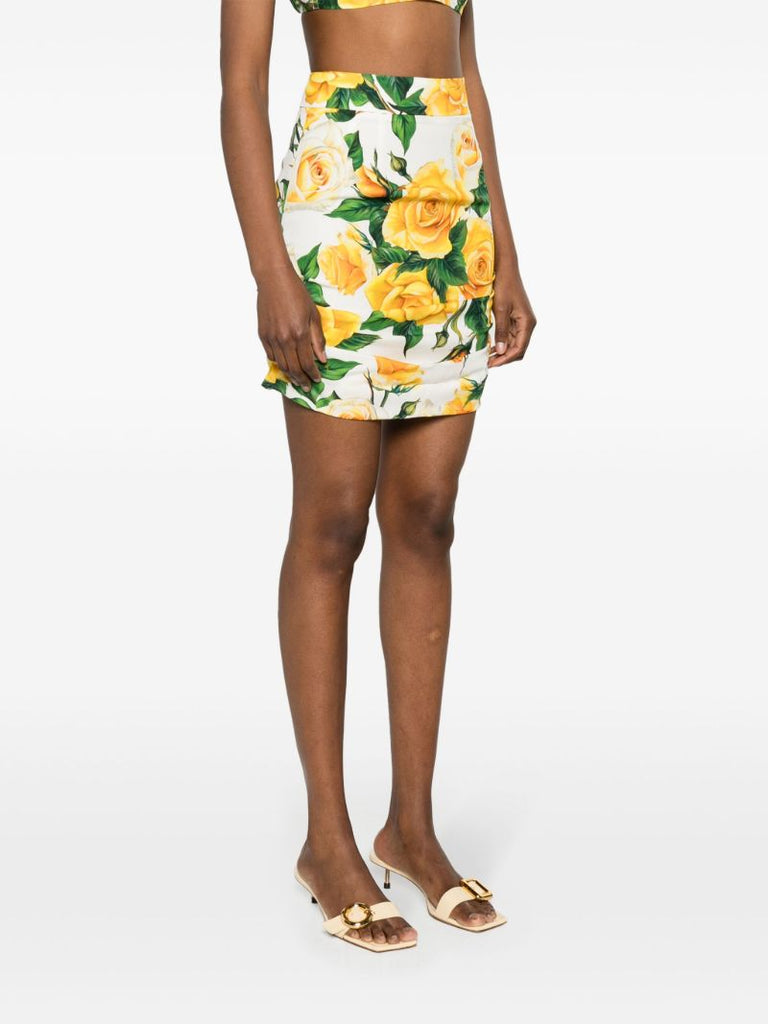 White Rose-print Mini Skirt