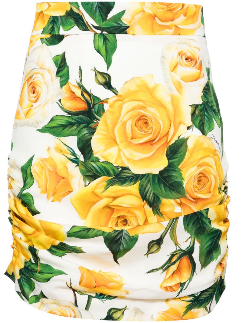 White Rose-print Mini Skirt