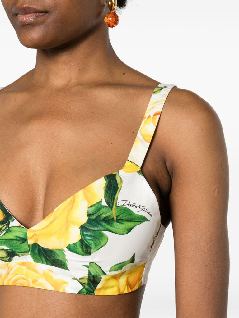 White Rose-print Bra Top
