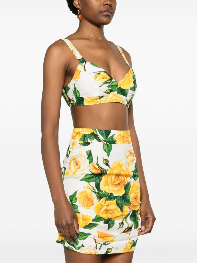 White Rose-print Bra Top
