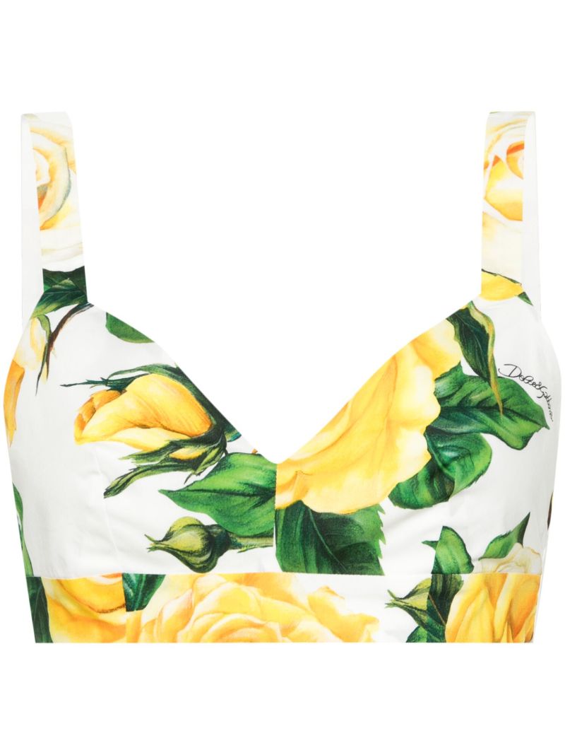 White Rose-print Bra Top