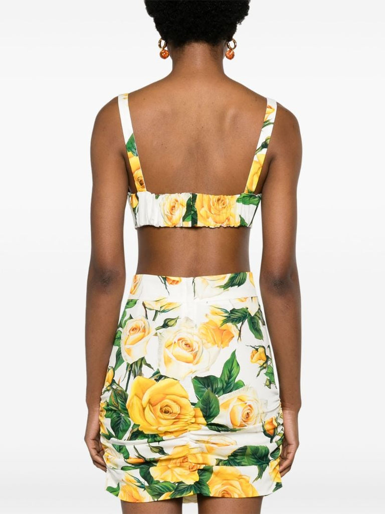 White Rose-print Bra Top