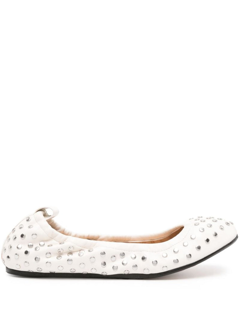 White Stud-embellished Leather Ballerina Shoes