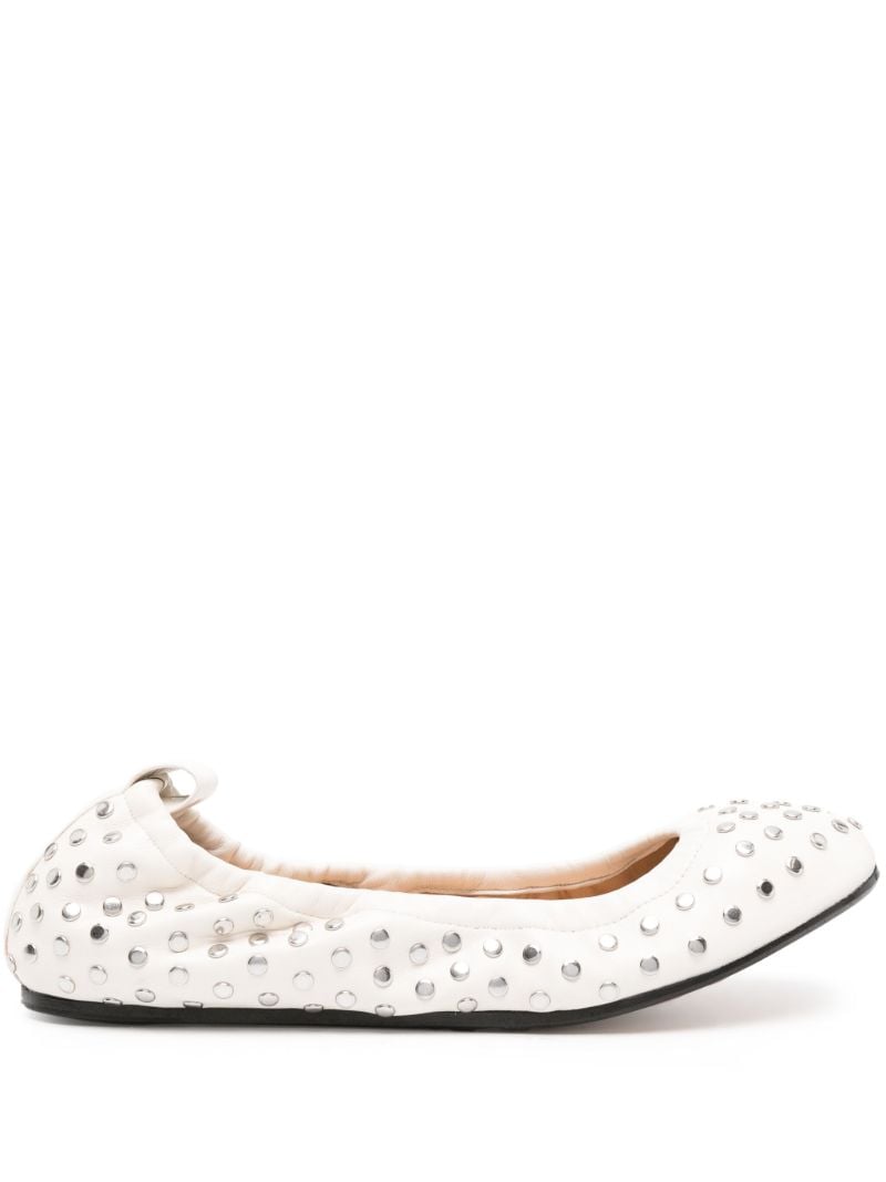 White Stud-embellished Leather Ballerina Shoes