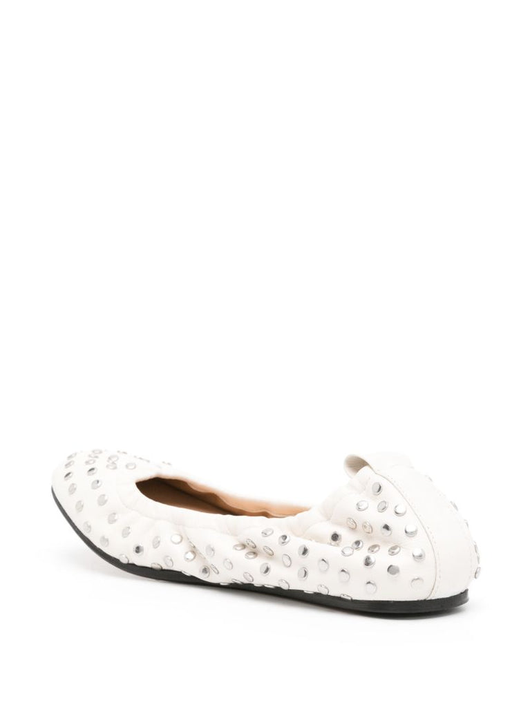 White Stud-embellished Leather Ballerina Shoes