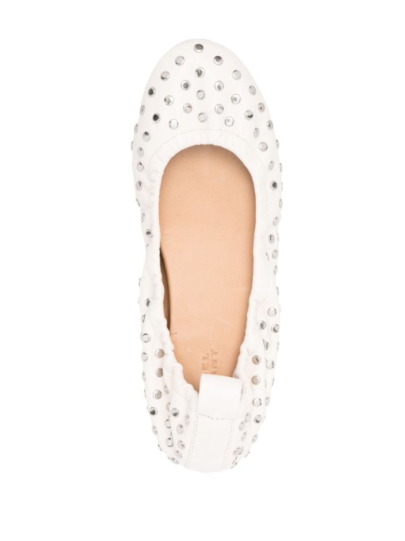 White Stud-embellished Leather Ballerina Shoes