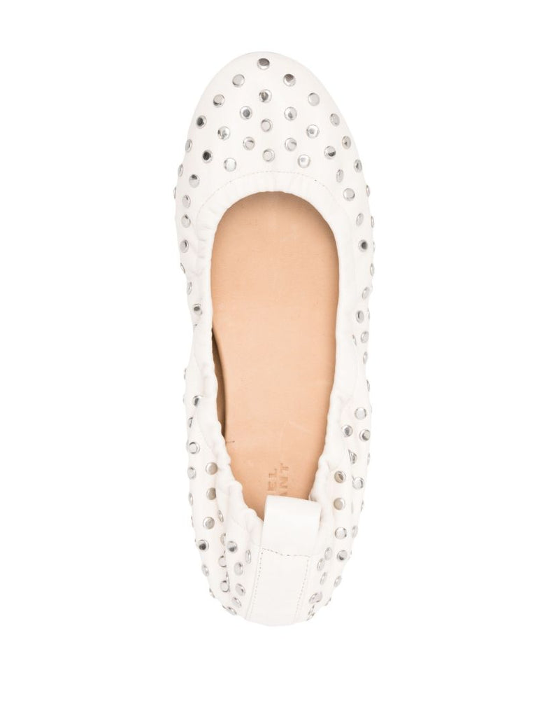 White Stud-embellished Leather Ballerina Shoes