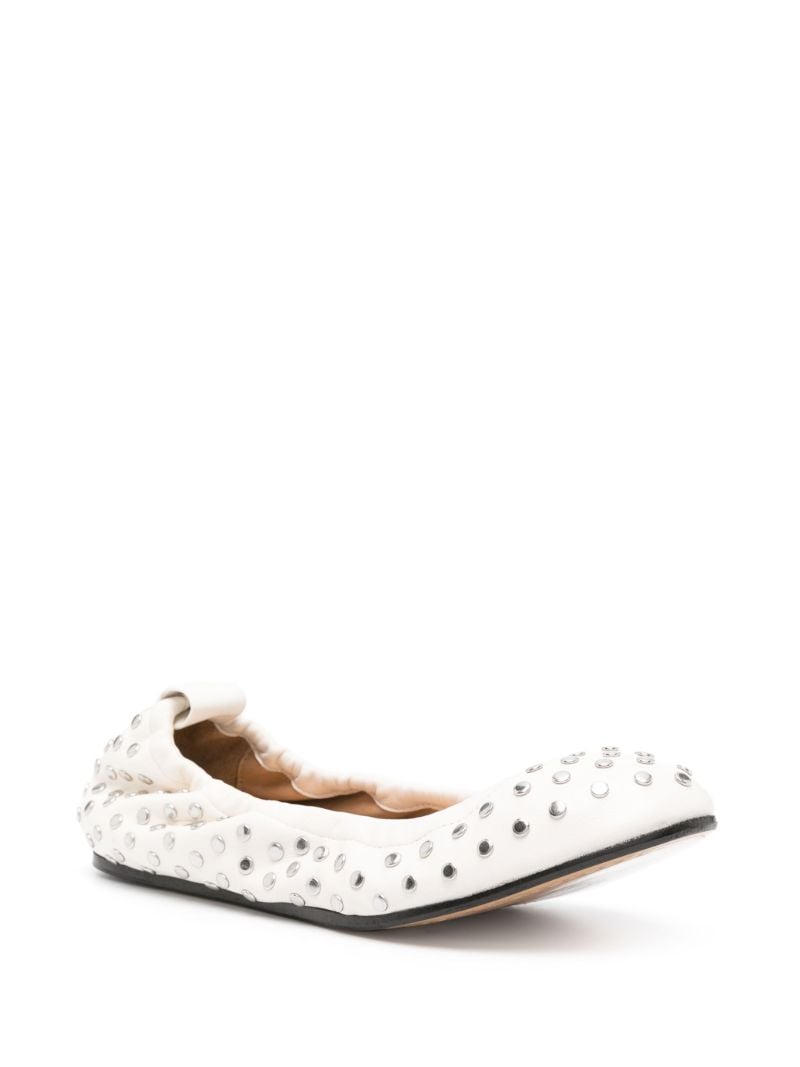 White Stud-embellished Leather Ballerina Shoes
