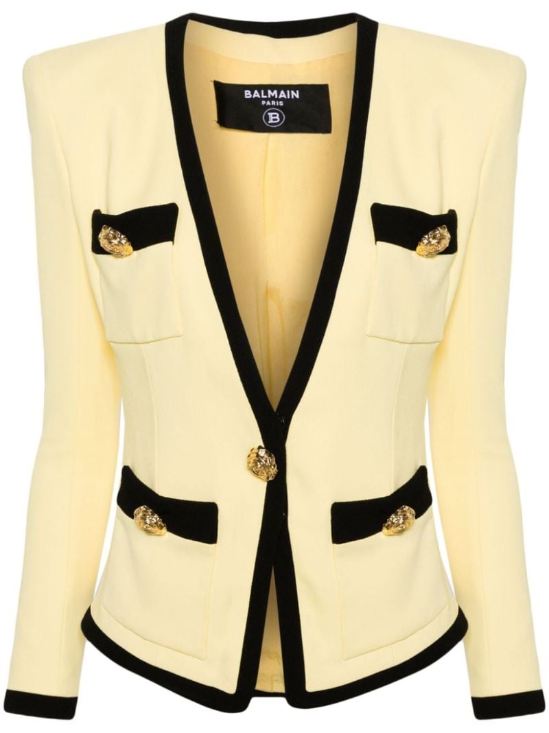 Yellow Collarless Contrasting Blazer