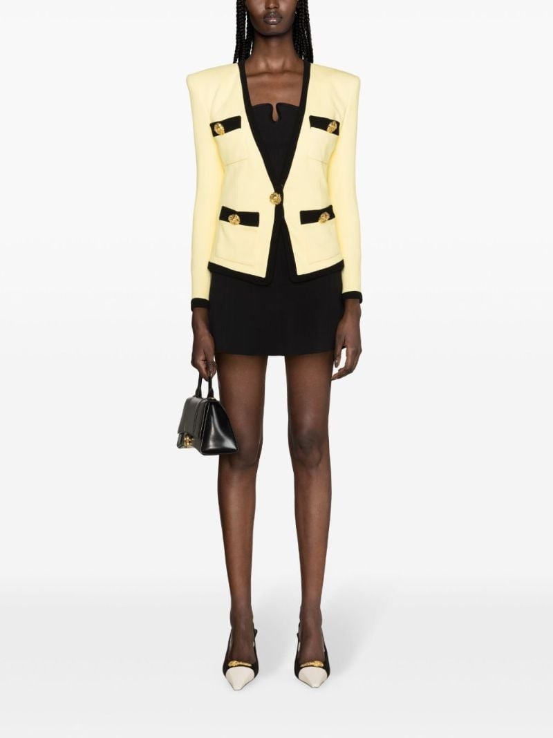Yellow Collarless Contrasting Blazer