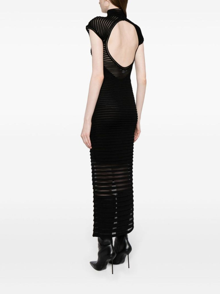 Black Cut-out Striped Midi Dress