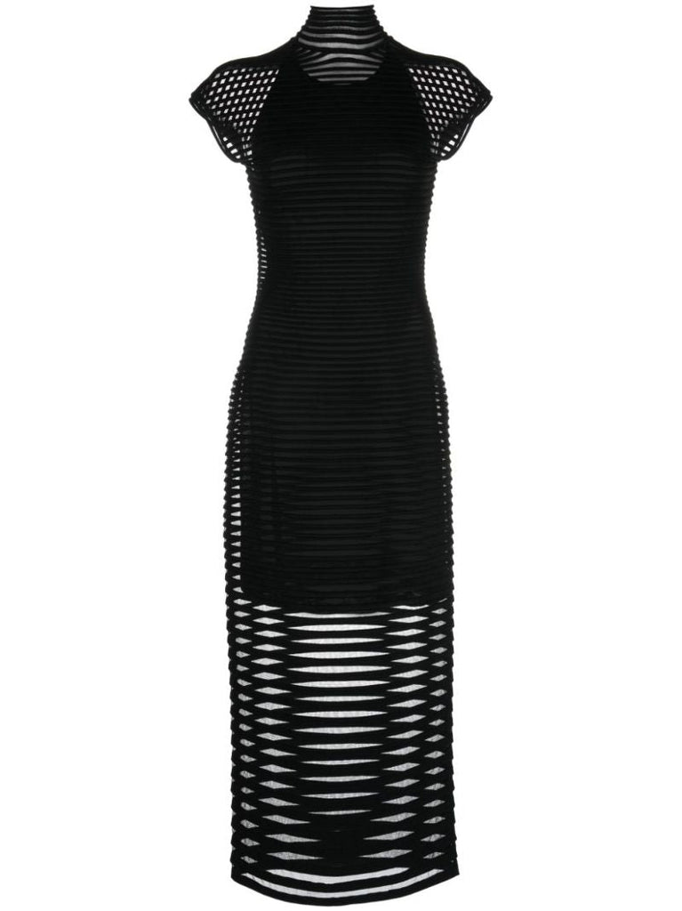 Black Cut-out Striped Midi Dress