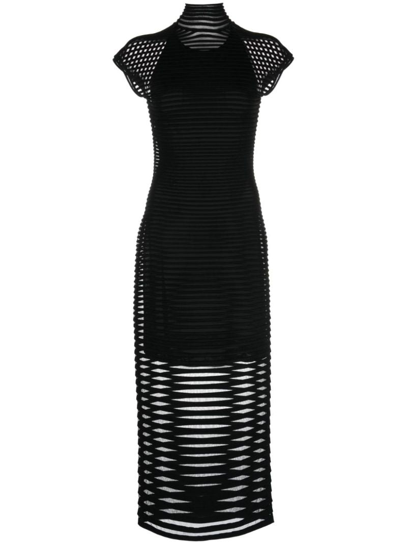 Black Cut-out Striped Midi Dress