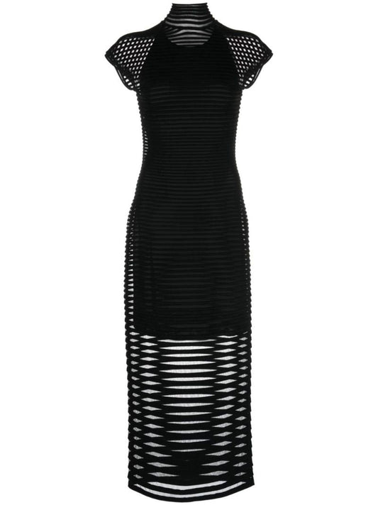 Black Cut-out Striped Midi Dress