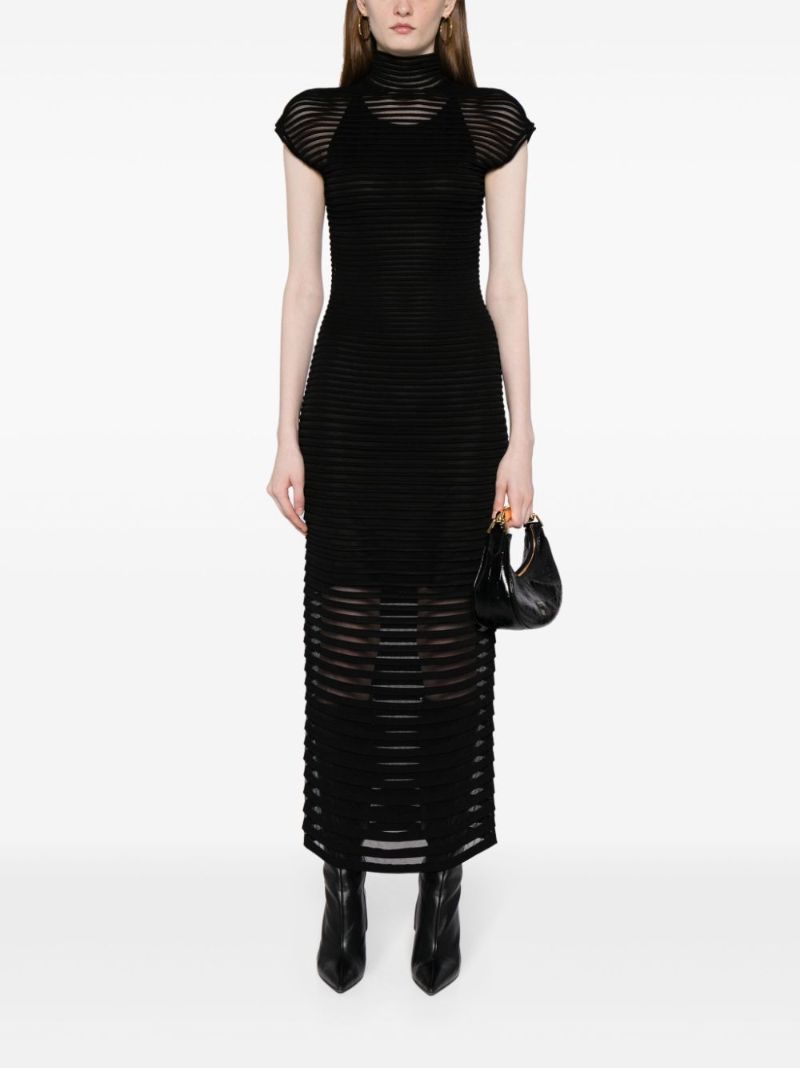 Black Cut-out Striped Midi Dress