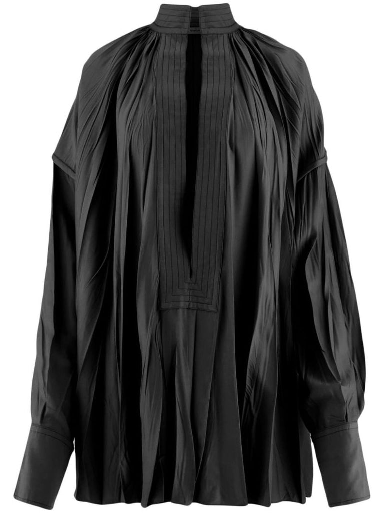 Black Pleated Satin Kaftan