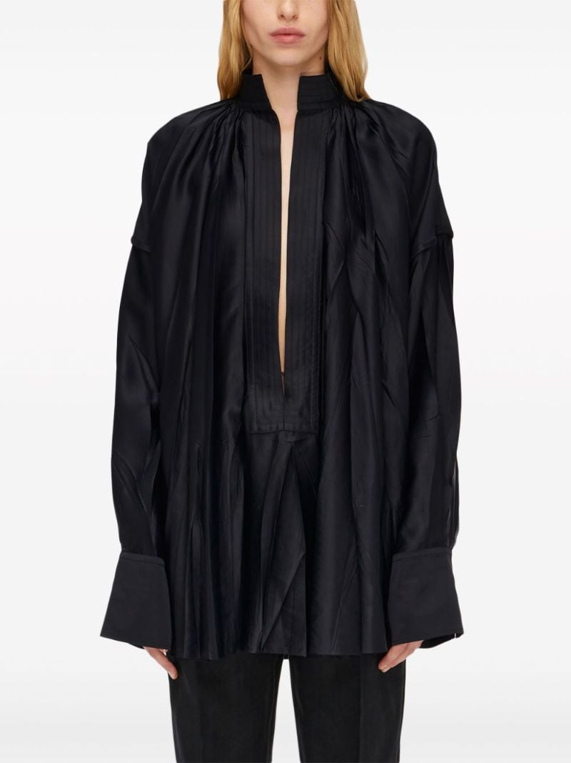 Black Pleated Satin Kaftan