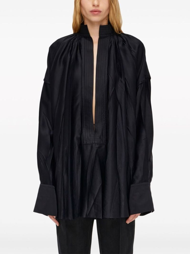 Black Pleated Satin Kaftan