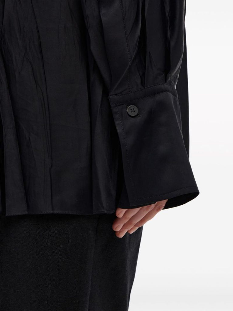 Black Pleated Satin Kaftan