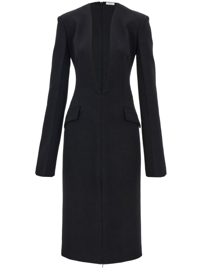 Black V-neck Wool Dress