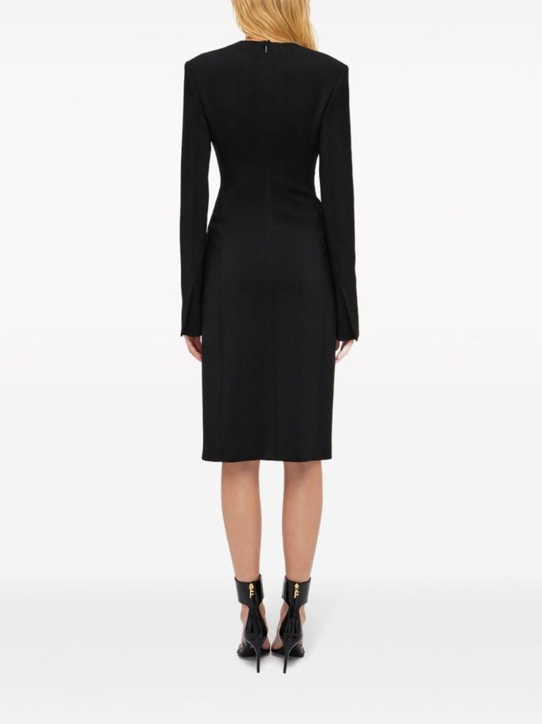 Black V-neck Wool Dress