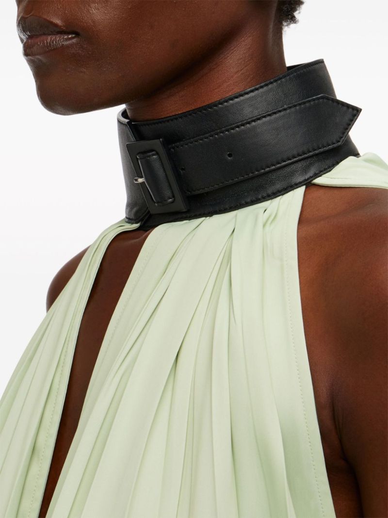 Green Collar Pleated Dress