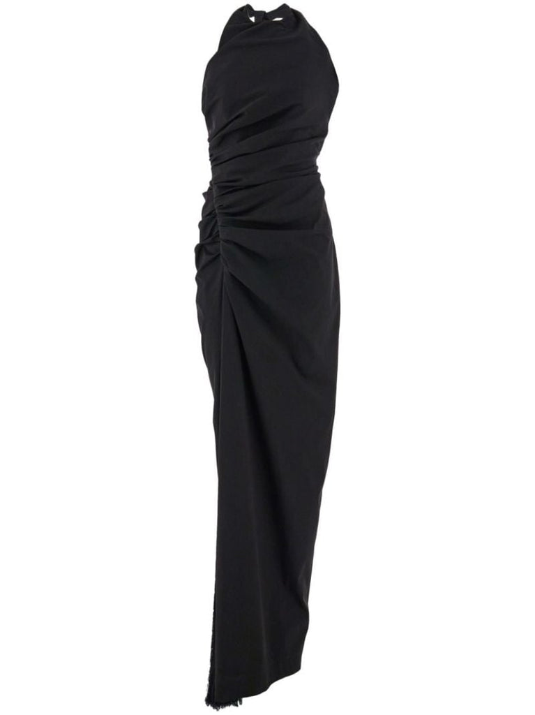 Black Gathered Halterneck Dress
