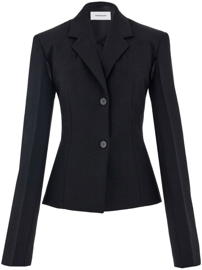 Black Pleated-sleeve Cropped Blazer